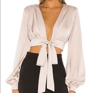 Cropped Wrap Long Sleeve Blouse